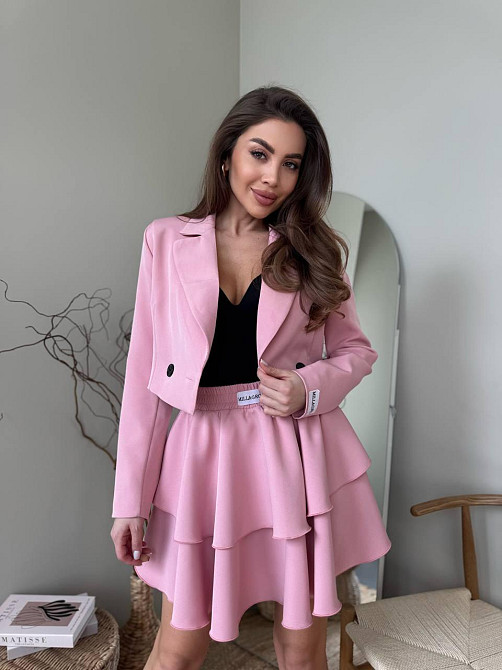 Женский стильный костюм двойка: пиджак и юбка креп-костюмка + подкладка Пудра, 42/44 Одесса - изображение 3