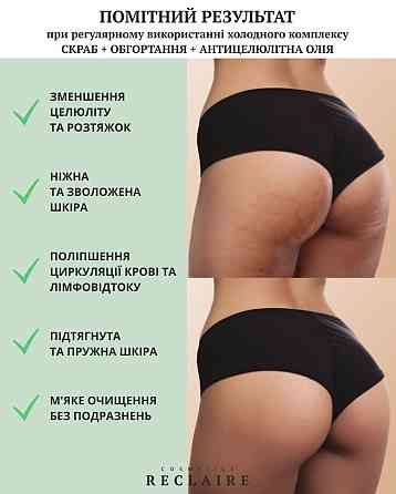 Холодный антицеллюлитный набор для похудения Скраб+Обертывание+Масло Reclaire cosmetics Киев