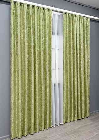 Комплект готових штор VR-Textil Льон мармур Royal Touch № 2011ш Світло-оливковий 200х270 см 2 шт (32-475) Київ
