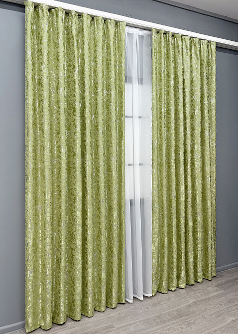 Комплект готових штор VR-Textil Льон мармур Royal Touch № 2011ш Світло-оливковий 200х270 см 2 шт (32-475) Київ - фото 4