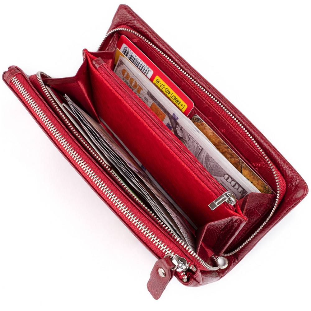 Кошелек-клатч из кожи с карманом для мобильного Бордовый (ST Leather) Киев - изображение 9