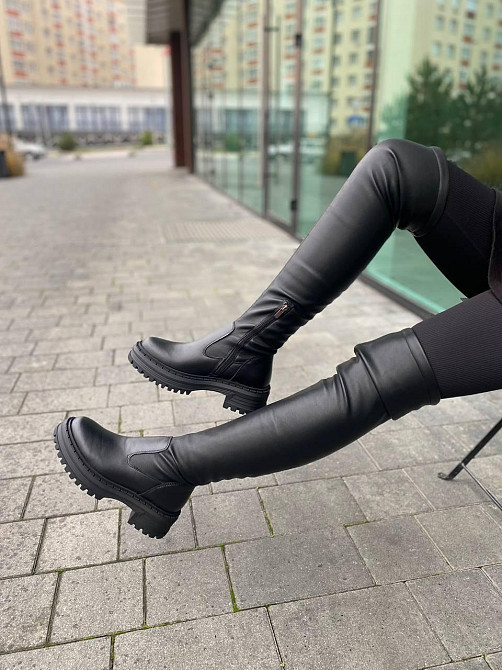 Edan Instruments Ботфорти зимові жіночі з натуральної шкіри чорні на низькому ходу високі, напо Коломыя - изображение 3