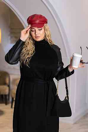 Женское платье миди с рукавами с экокожи Freya Киев