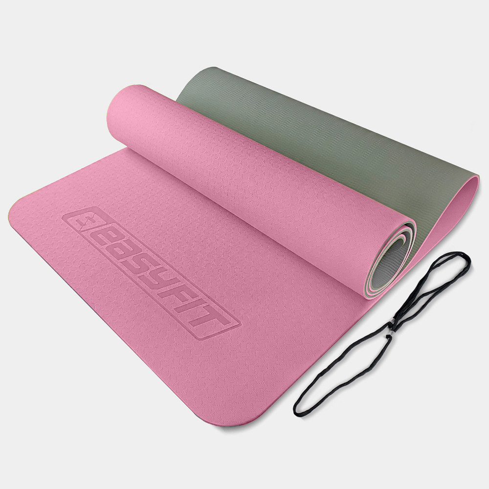Килимок для йоги та фітнесу EasyFit TPE+TC 6 мм двошаровий рожево-сірий Коломия - фото 1