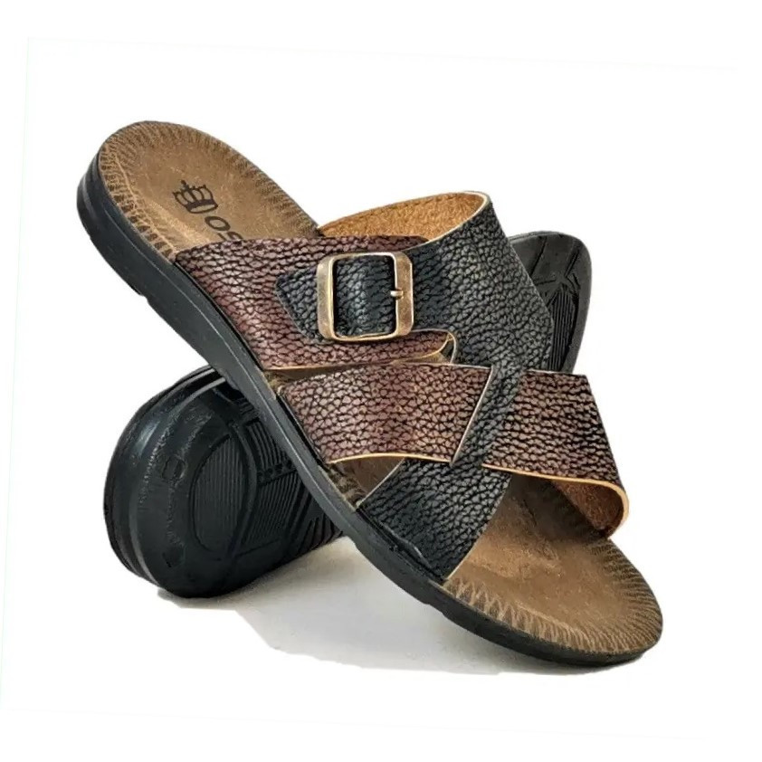 Мужские Шлёпанцы Тапочки Сланцы Чёрные с Коричневым Кожаные (размеры: 41,42,43,44) Днепр - изображение 1