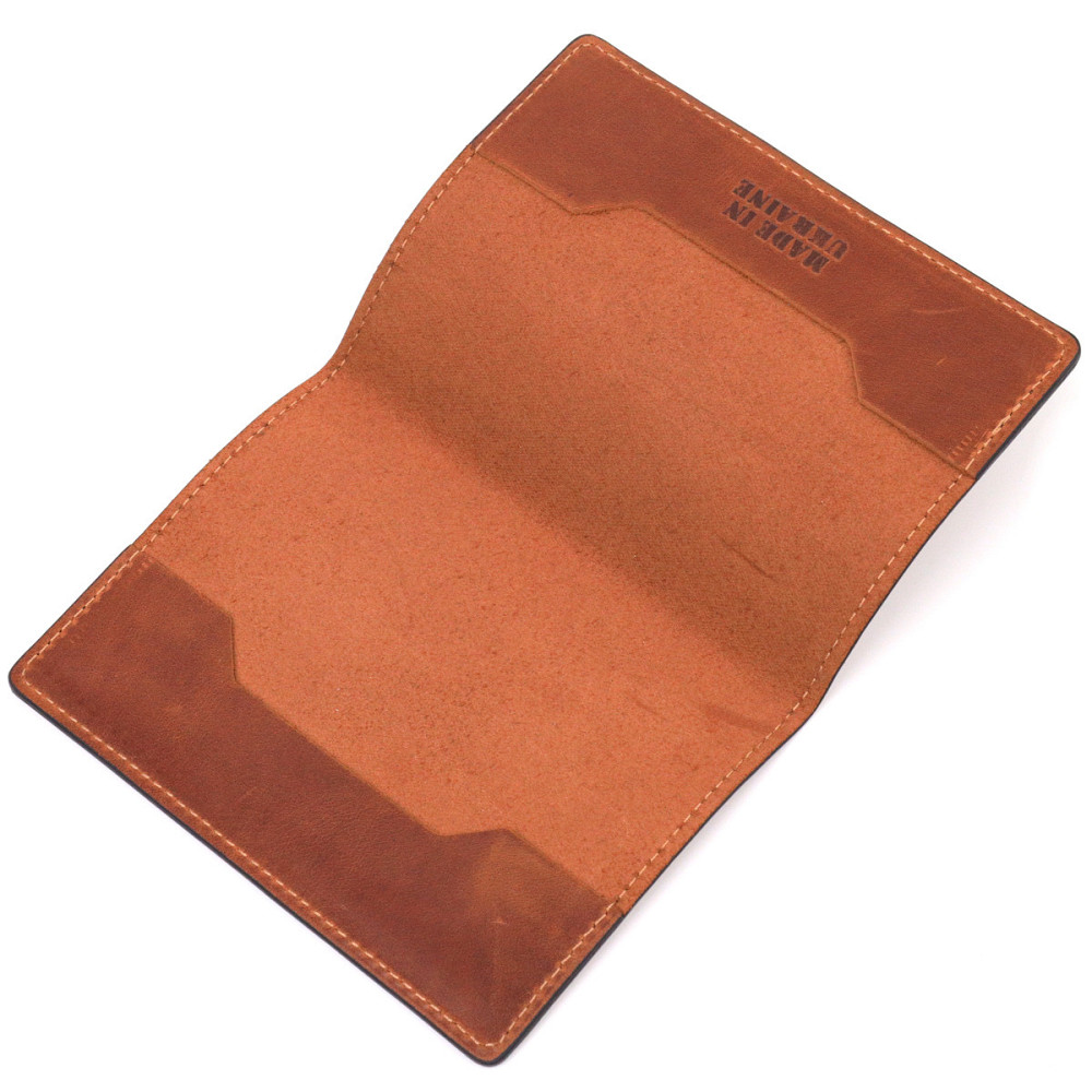 Оригинальная обложка на паспорт из винтажной кожи Украина GRANDE PELLE 16728 Светло-коричневая Киев - изображение 5