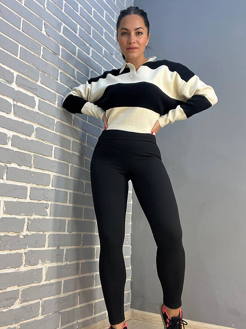 Лосини жіночі Prenses 706 рубчик широкий пояс утеплені фліс чорні, чорний, L Київ - фото 11