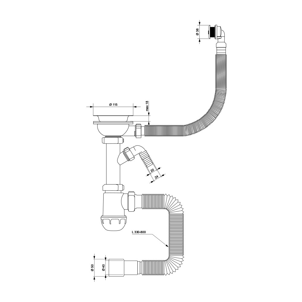 TAU Сифон для кухонной мойки с пластиковым выпуском 3½" выводом под стир. машину круглым перели Київ - фото 2