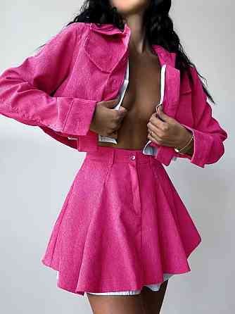 Жіночий стильний костюм-двійка: піджак і спідниця мікровельвет Малина, 46/48 Одеса