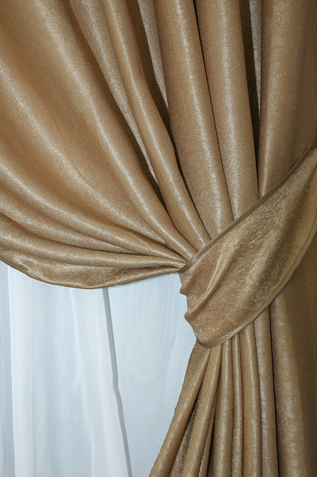 Комплект готовых штор VR-Textil Лен Парма № 1354ш Темно-золотистый 100х270 см 2 шт (31-583) Киев - изображение 5