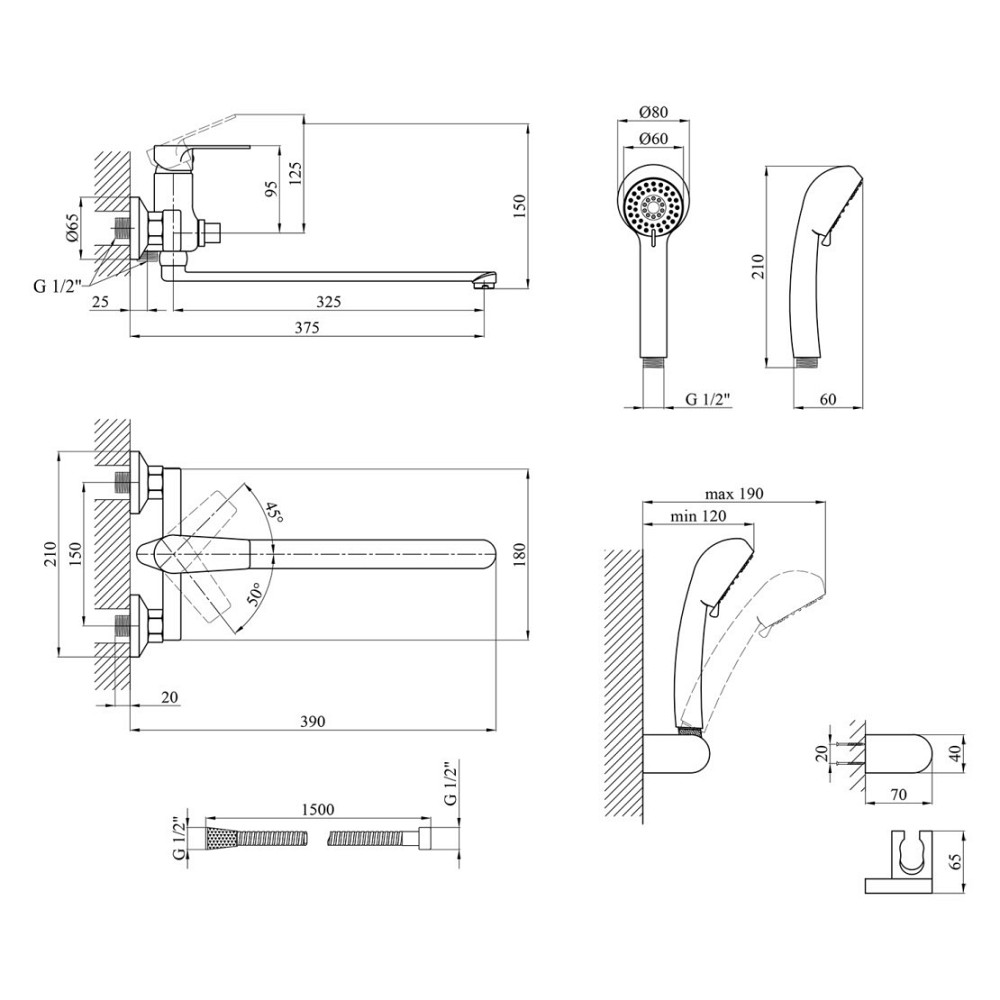 Змішувач для ванни Kroner KRP Eifel - C070 з душовим гарнітуром, хром Київ - фото 7