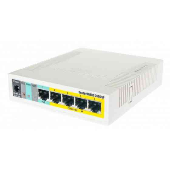 Комутатор Mikrotik RB260GSP, 5-port Gigabit smart switch with SFP cage, SwOS, plastic case, PSU Киев