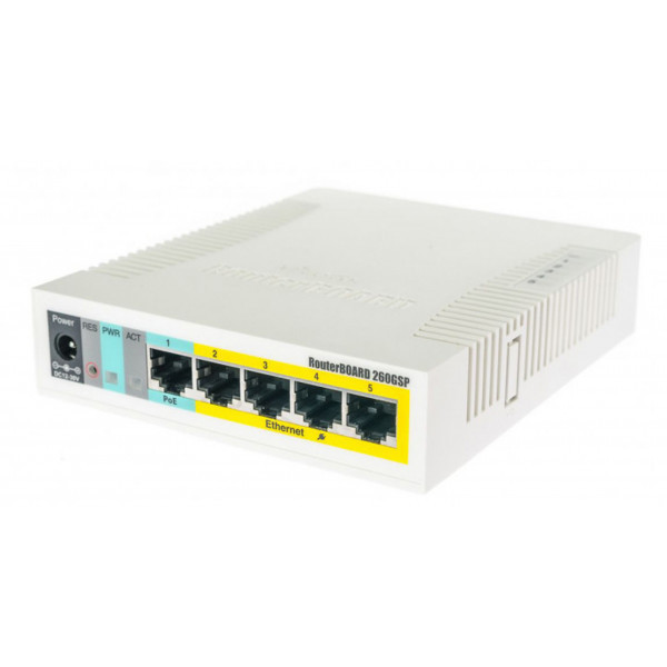 Комутатор Mikrotik RB260GSP, 5-port Gigabit smart switch with SFP cage, SwOS, plastic case, PSU Киев - изображение 1