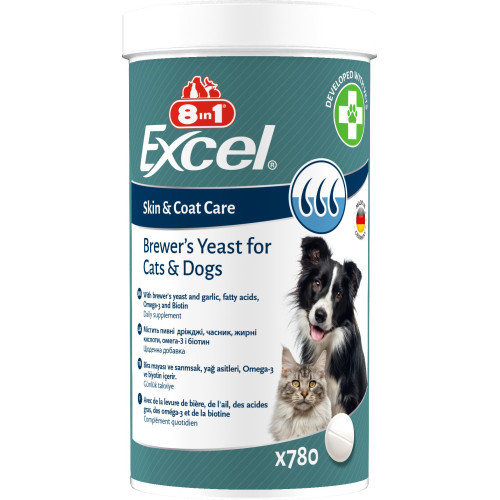 Вітаміни 8in1 Excel Brewers Yeast для собак та котів пивні дріжджі з часником для шкіри та шерсті 780 шт Київ - фото 1