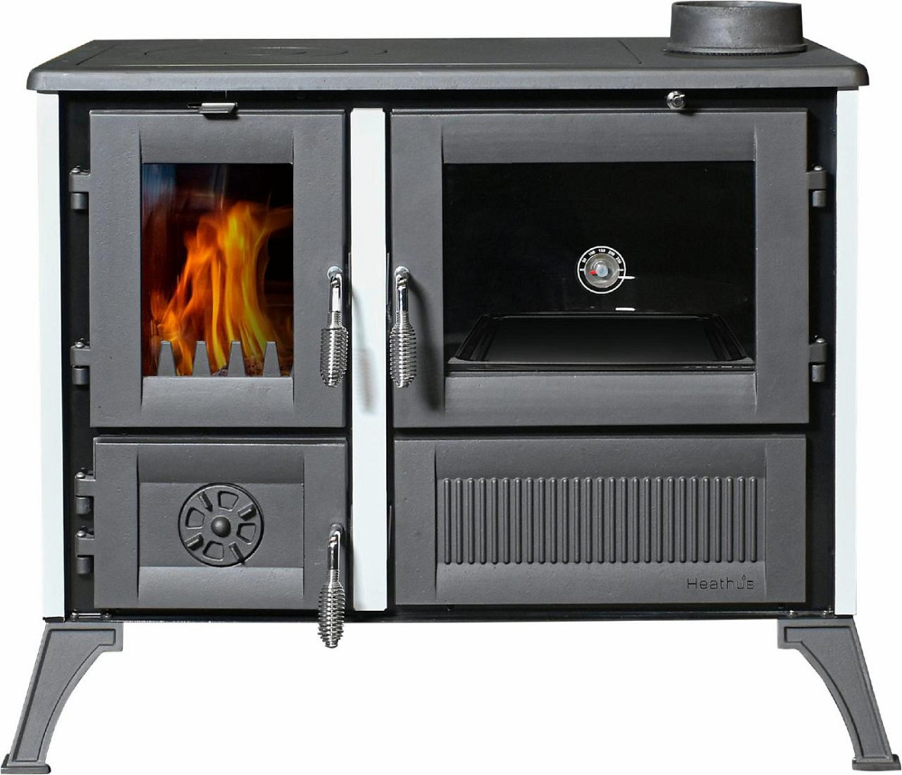 Піч-кухня чавунна Hosseven 4013 з духовкою та варильною поверхнею 8 кВт до 60 м2 опалювально-варильна біла піч на дровах Туреччина Тернопіль - фото 2