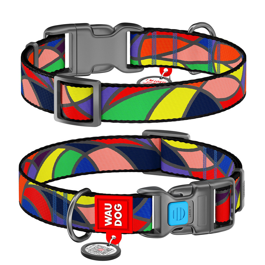 Нашийник для собак нейлоновий WAUDOG Nylon з QR-паспортом, малюнок "Вітраж", пластиковий фастекс, Ш 25 мм, Дл Вінниця - фото 1