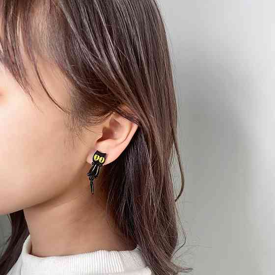 Серьги с котами матовые 4 см черный Киев