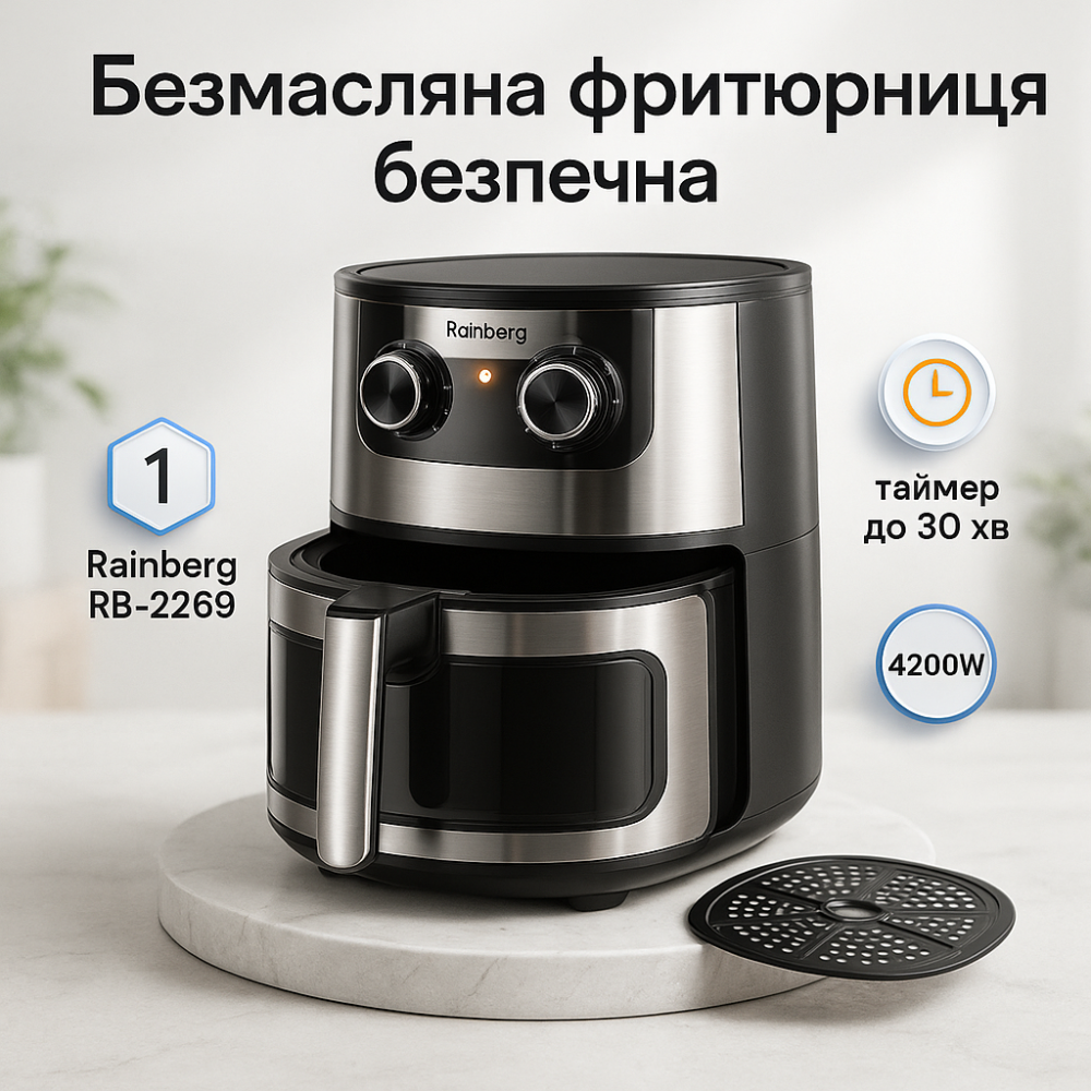 Аерофрітюрниця з функцією приготування різних страв Rainberg RB-2269 4200Вт 8Л, Аерофритюрниця DL-49 Львів - фото 14