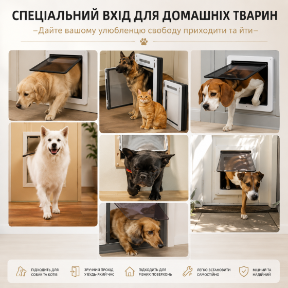 Двері для собак та котів HoMedics PetGate S (28x34см) білі — автоматичні вхідні дверцята в будку та двері, 4 режими Київ
