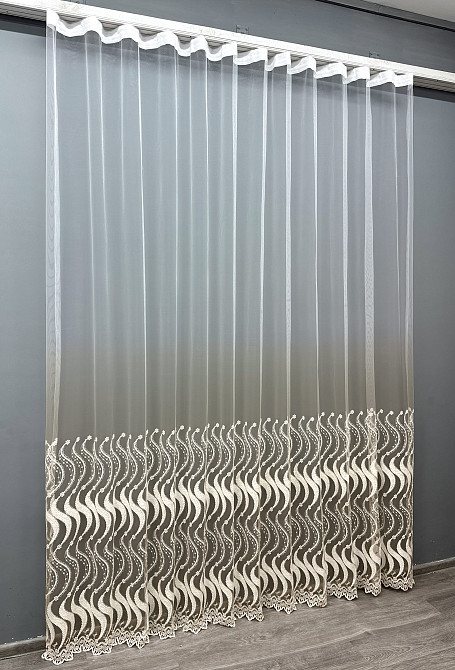 Тюль VR-Textil 1768т Фатин «Омбре» с вышивкой и люрексом Айвори с белым 300х270 см (42-0774) Киев - изображение 3