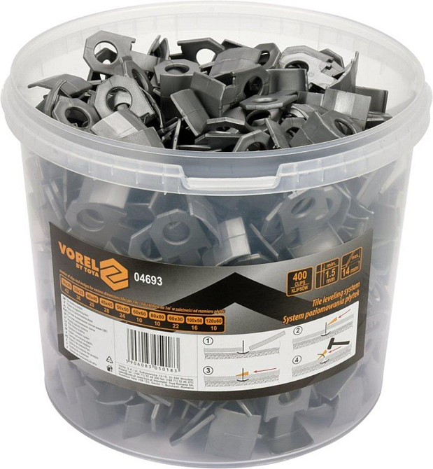 Кліпси для викладання керамічної плитки VOREL : 1.5 mm. h= 7-15 мм. 400 шт. [1] Одеса - фото 1
