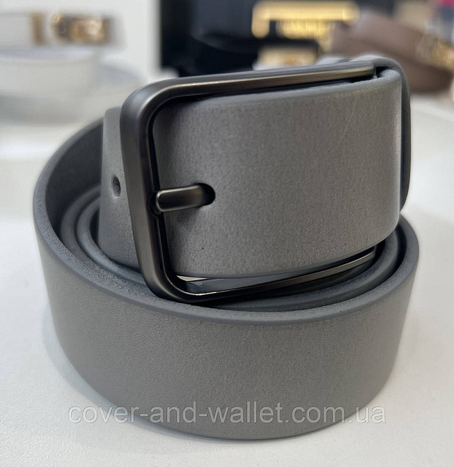 Модный серый мужской ремень из натуральной кожи 35мм мм PS Leather (черный) Киев - изображение 3
