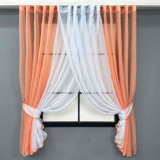 Кухонные шторки VR-Textil № 096к с подвязками персиковый с белым 400х170 см (52-1184) Киев
