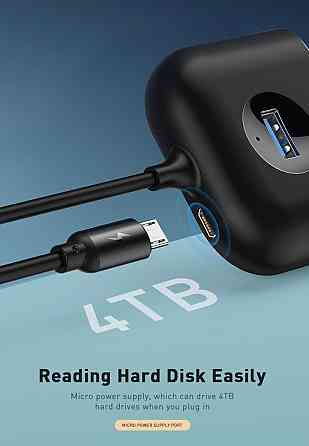 HUB адаптер Baseus Square Round 4in1 USB 3.0 to 1USB 3.0+3 USB 2.0+1micro USB CAHUB-AY01 (Чорный) Миколаїв