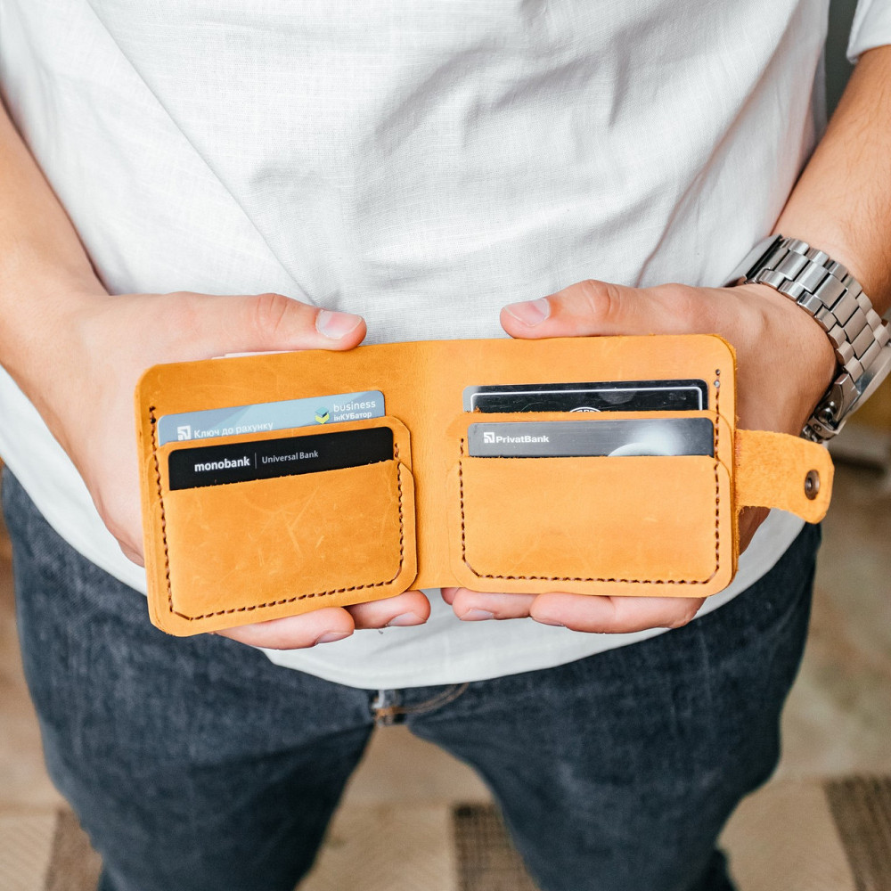 Гаманець чоловічий з натуральної шкіри Crazy Horse, місткий гаманець на кнопці, рудийMasterSem Київ - фото 2