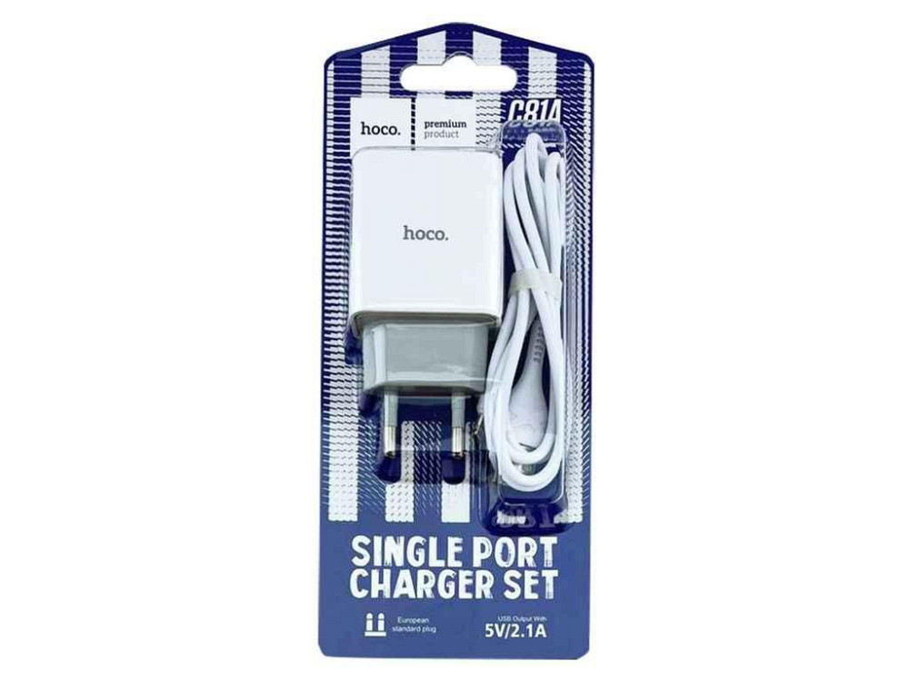 Мережевий зарядний пристрій СЗУ iPhone Lightning C81A 2.1A-1USB 2в1 білий 1 м (23) ТМ HOCO Solmir Київ - фото 1