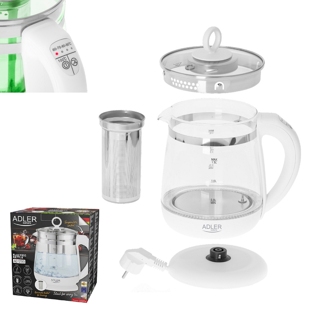 Електрочайник Adler AD 1299 1850-2200Вт/ 1.5л/ скло/ заварник/ встановлення температури/ білий Вінниця - фото 9