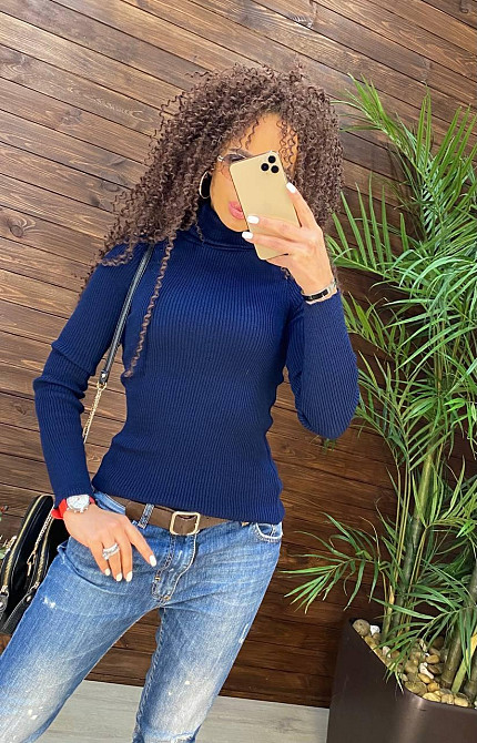 Водолазка женкая однотонная рубчик, гольф женский базовый, женские базовые гольфы водолазки в Украине Синий Киев - изображение 1