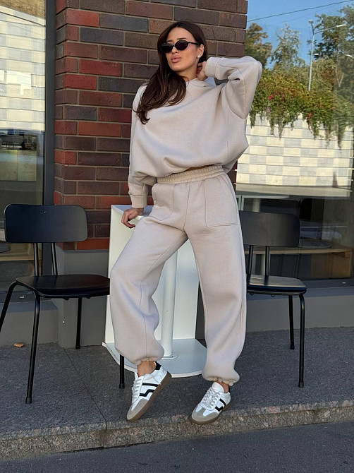 Базовий жіночий костюм з об’ємним худі Серый 48/52 Харьков - изображение 1