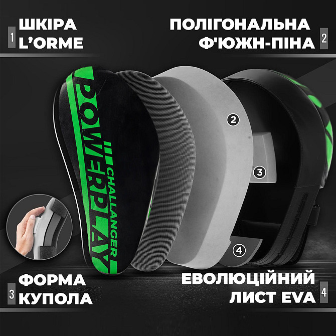 Лапи боксерські PowerPlay 3041 Чорно-Зелені PU [пара] Каменское - изображение 8