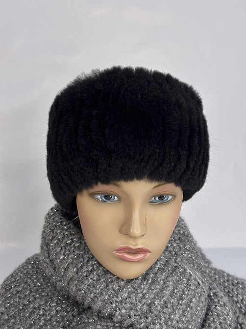 Хутряна пов'язка на голову жіноча з кролика Rex Чорний Харків - фото 2