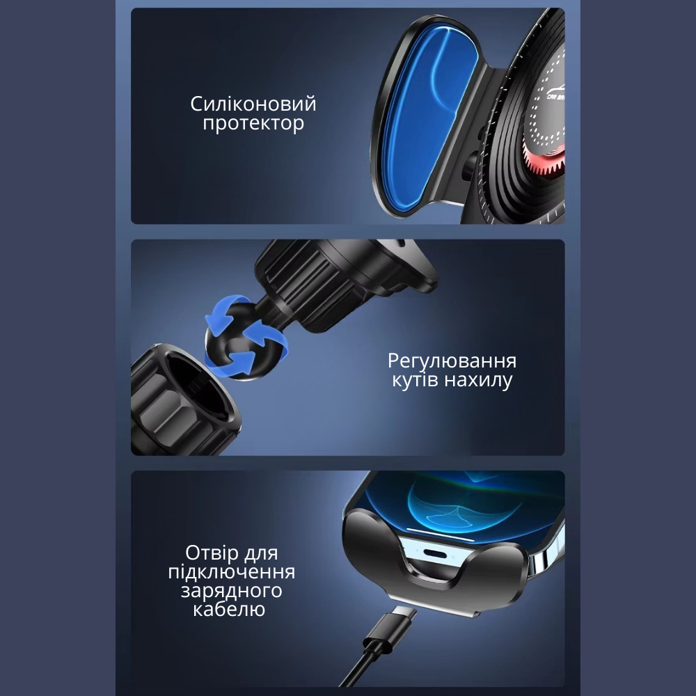 Держатель для телефона,автомобильный ,с механической фиксацией смартфона, на дефлектор в машину,черный Каменец-Подольский - изображение 7