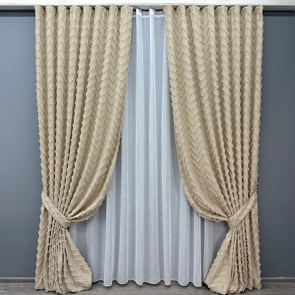 Комплект штор VR-Textil Лен Букле № 1807ш Кремовый 200х295 см 2 шт (32-125) Киев - изображение 2