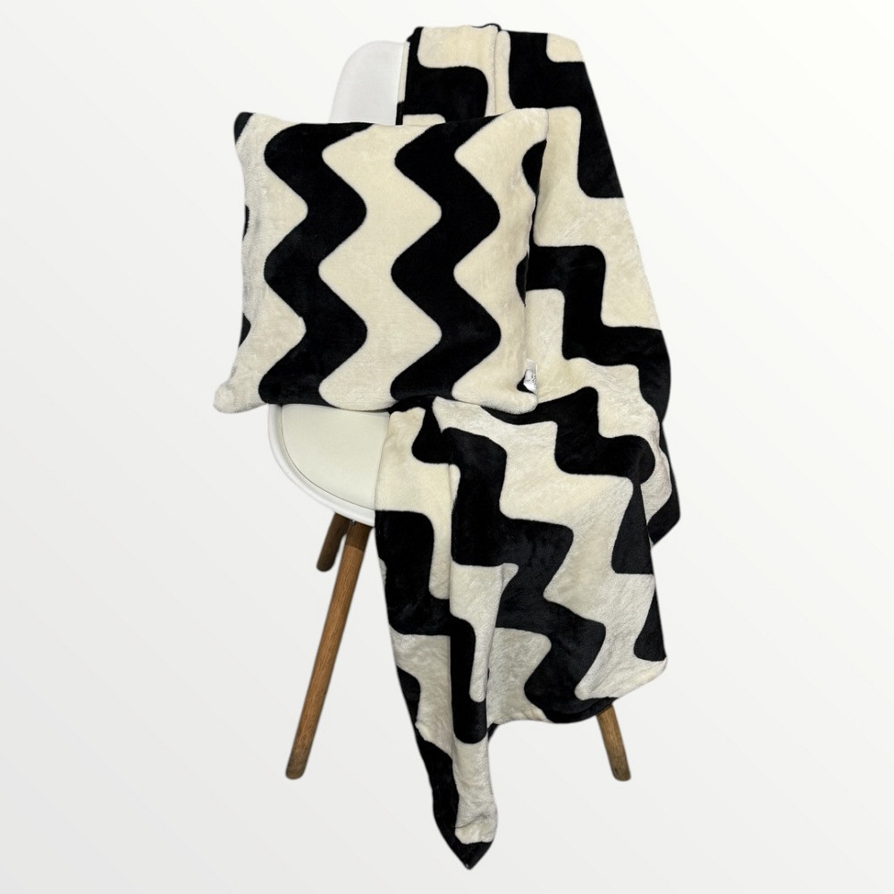 Ecotton Набір для подорожі Ecotton 2 в 1 Подушка 40х40 плед 110х140 Зіг-заг чорно-білий Киев - изображение 4