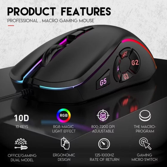 Игровая проводная мышь X9 с RGB подсветкой (Черный) Винница