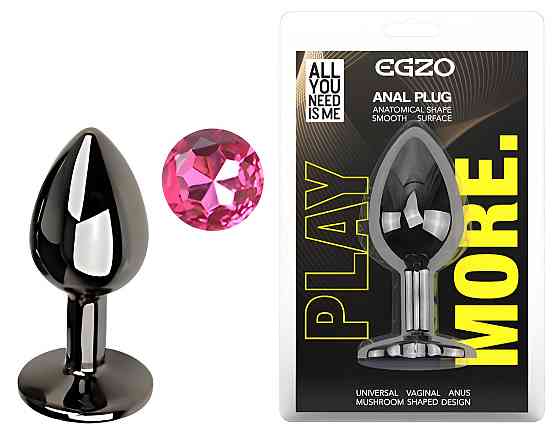 Анальная пробка с кристаллом EGZO - Dark Gray Round Plug Rose, size S Sex Aura Киев
