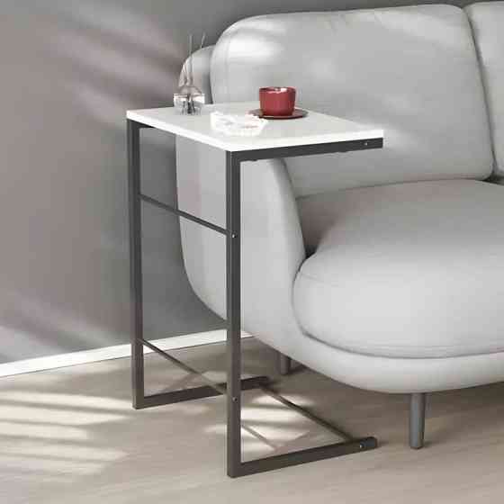 Столик приставний Террі Ferrum-decor 650x440x330 Чорний метал ДСП Біле 16 мм (FRD-104648) Дніпро