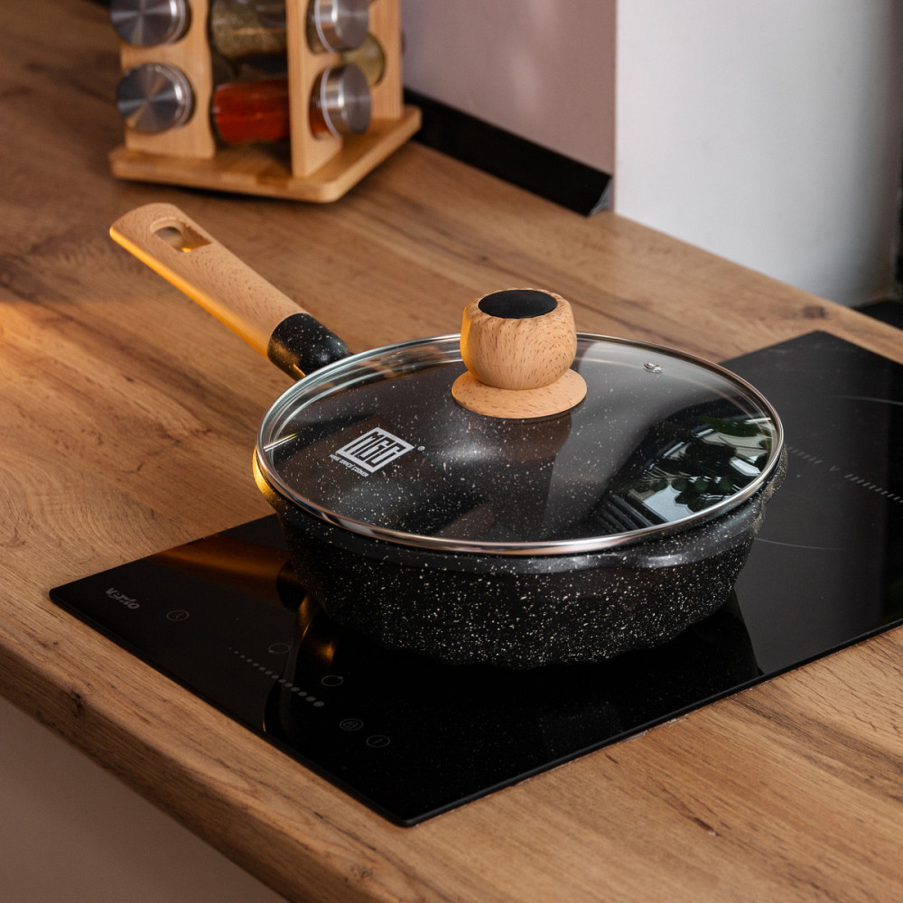 Алюмінієвий сотейник 2,7 л з мармуровим антипригарним покриттям Ø 24 см чорний HP-4-436B Київ - фото 6