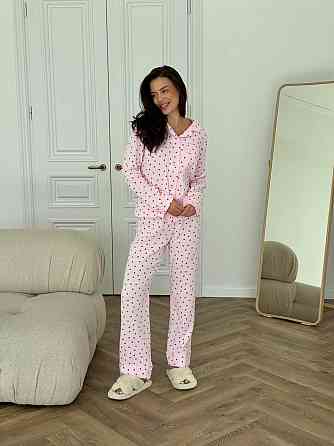 Женский комплект из натуральной ткани Сердечки, Розовый, M-L Харьков