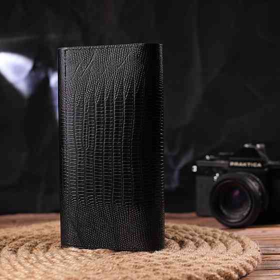 Фактурний місткий жіночий гаманець з натуральної шкіри Чорний (CANPELLINI) Київ