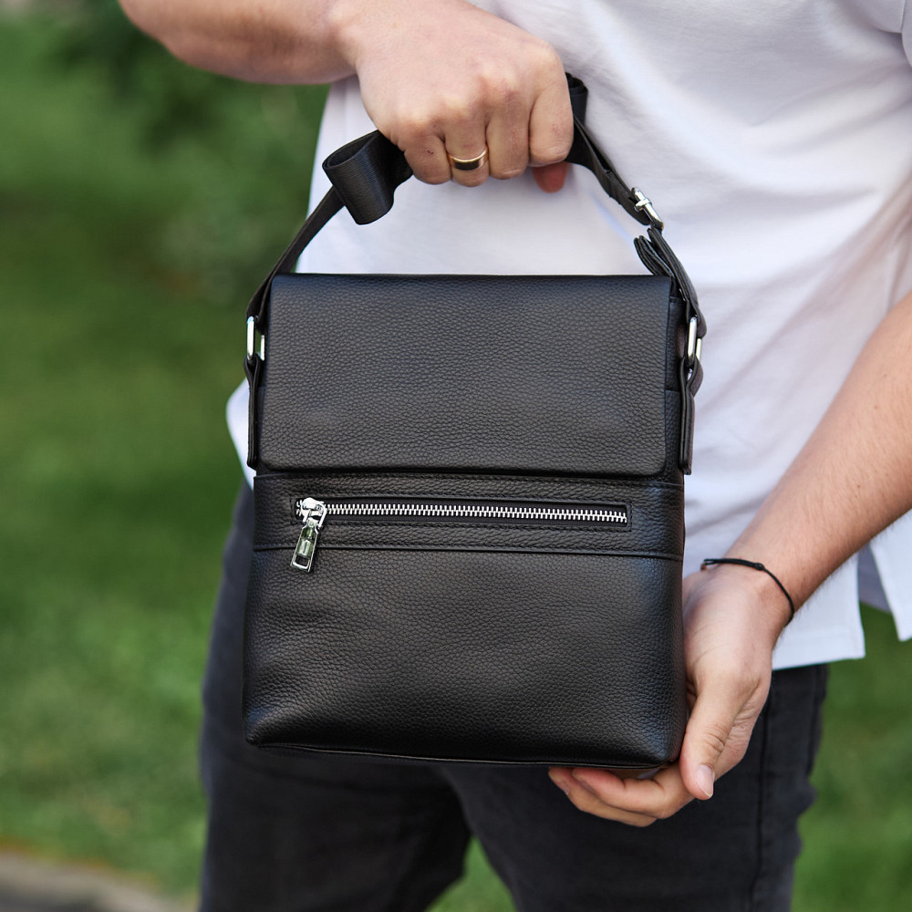 Чоловічий класичний великий шкіряний месенджер чорний Tiding Bag Київ - фото 6