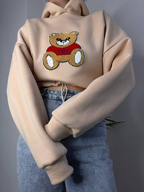 Жіноча стильна повсякденна худі з малюнком якісна тринитка на флісі Бежевий 2 Одеса - фото 2