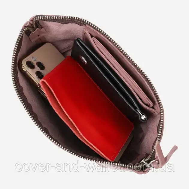 Стильна жіноча шкіряна косметичка пудрового кольору Grande Pelle Київ - фото 6