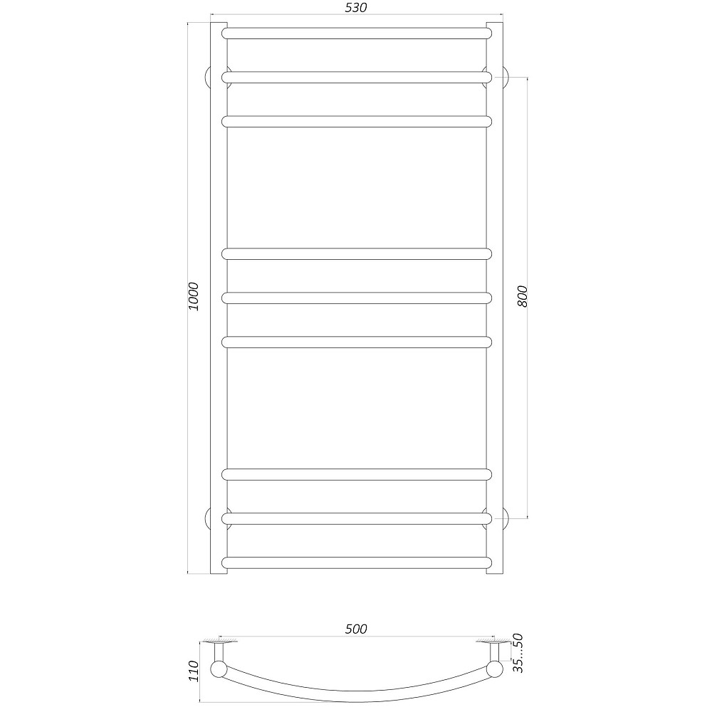 Рушникосушарка UNIO LDE W 1000-500-9 BLK Драбинка Дуга Еліт вода чорна Киев - изображение 5