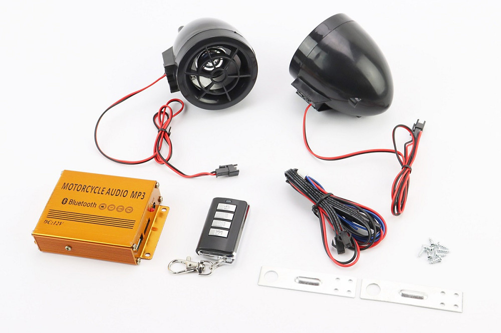 АУДІО-блок (Bluetooth, МРЗ-USB / SD, FM-радіо, пультДУ, сигналізація) + колонки 2шт (чорні) Київ - фото 1