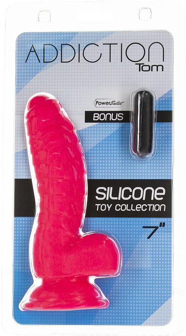 Ребристий фалоімітатор на присосці ADDICTION — Tom 7″ Dildo With Balls — Pink, віброкуля в подарунок Sex Aura Київ - фото 7